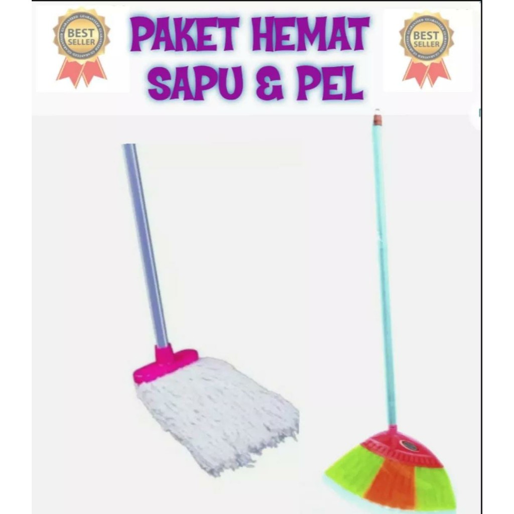 PAKET HEMAT 2 IN 1 SAPU SENAR DAN PEL LANTAI GAGANG KAYU