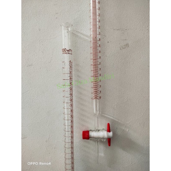 Buret 100 ml Pyrex Kran Teflon  Buret Alat Kompresi Volume Buret Glass Pyrex
