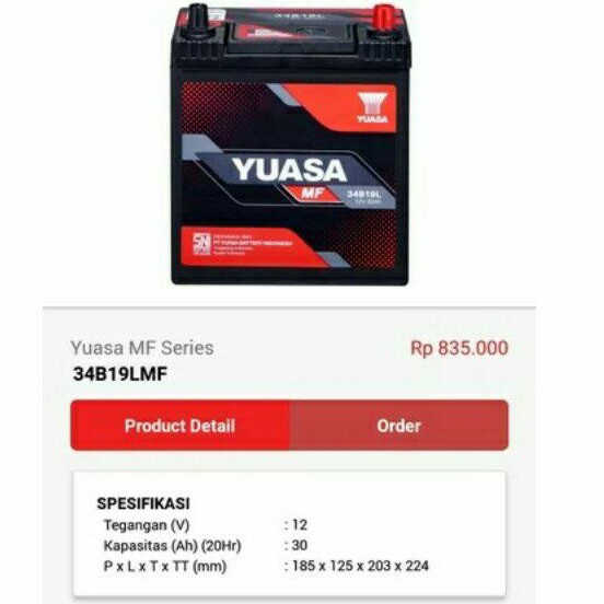 Aki accu mobil 34B19L Agya, Ayla, Calya, Sigra, all new Picanto Yuasa kering MF asli original