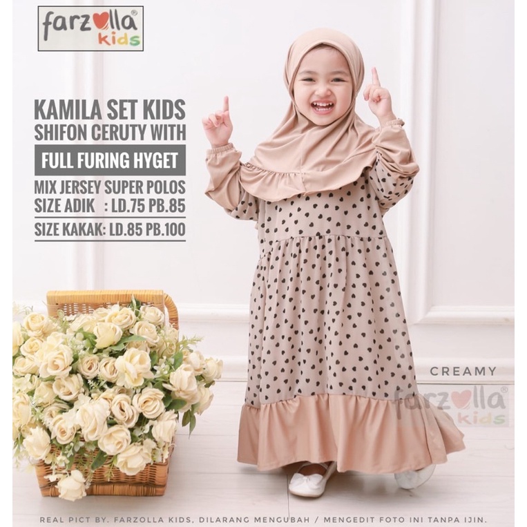 Gamis Syar’i Anak Polkadot Ceruty Simple Kamila Set Kids Original by Farzolla Kids