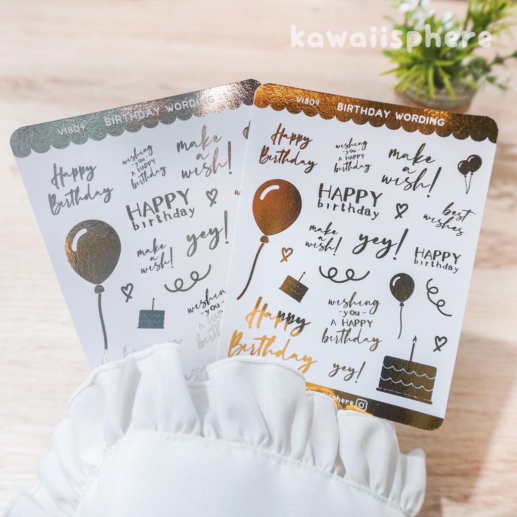 

Birthday Foiled Sticker Kawaiisphere | Gold / Silver Foil Planner Ring Binder | Sticker Ulang Tahun