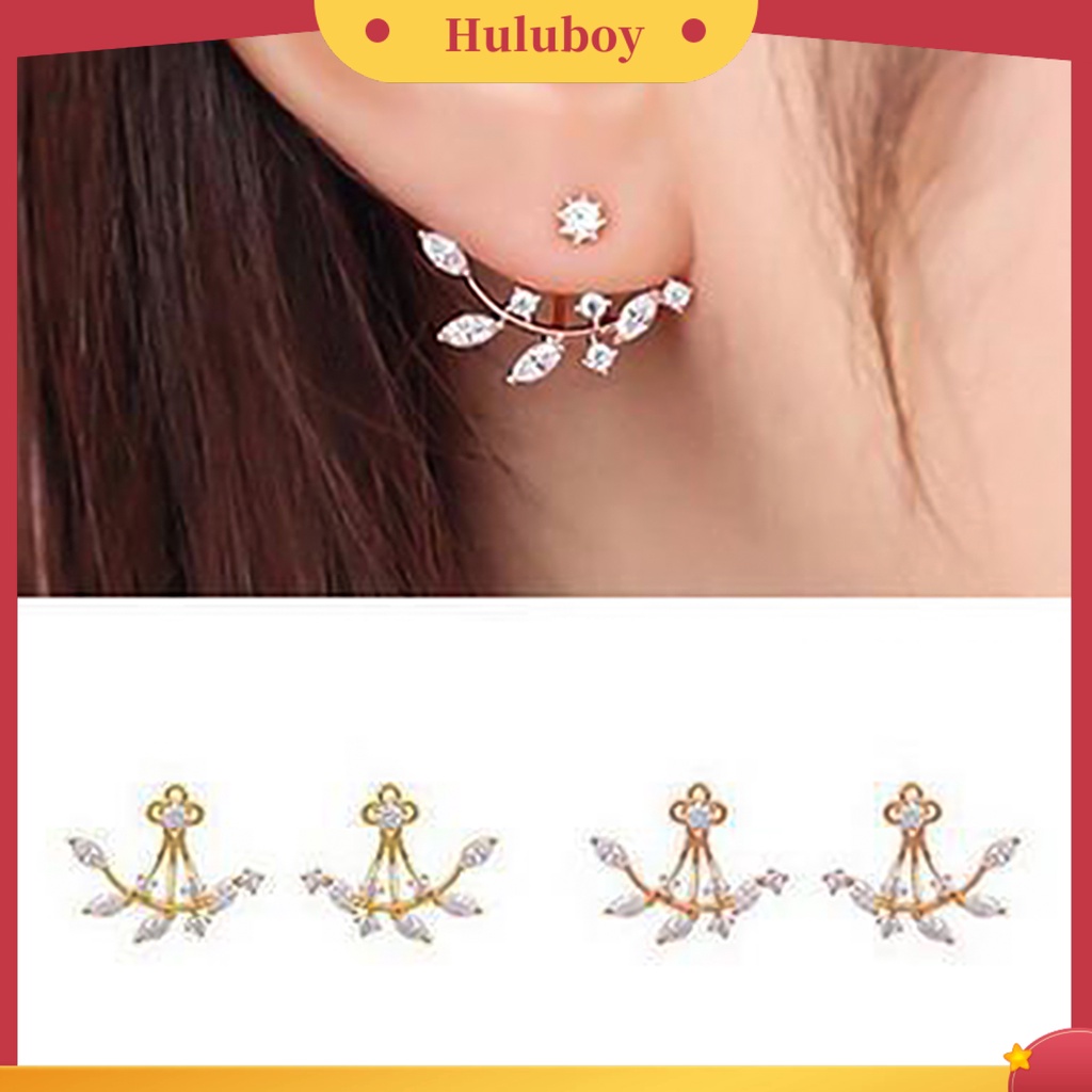 Hu Hu Hu Hu Hu Alat Bantu Pasang Kacamata♡ Anting Tusuk Bentuk Daun Hias Cubic Zirconia Untuk Wanita