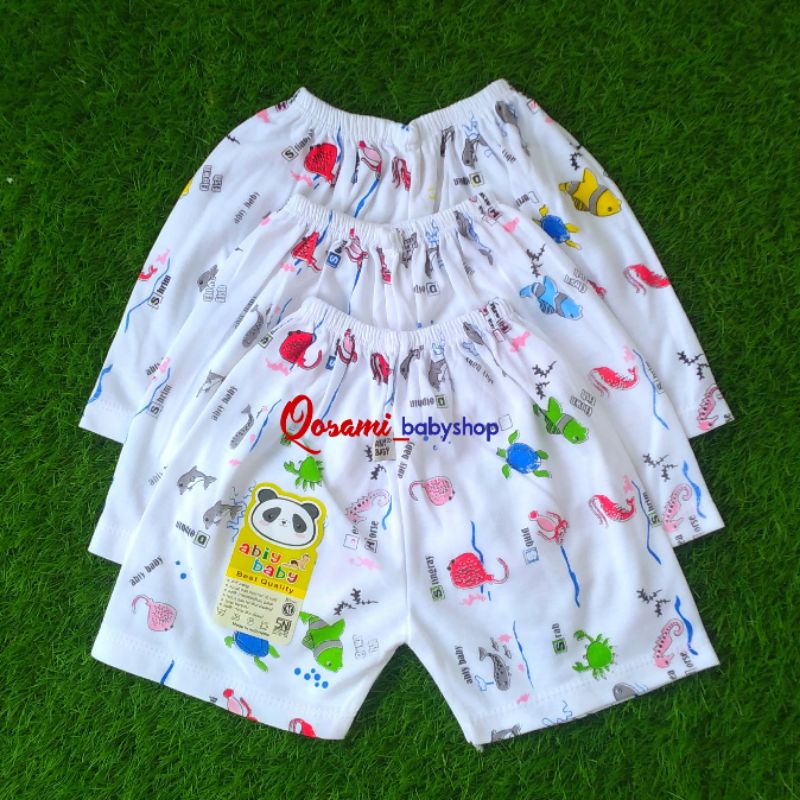 ABIY BABY PUTIH 3 pcs Celana Pendek Bayi Motif Uk S, M, L, XL SNI