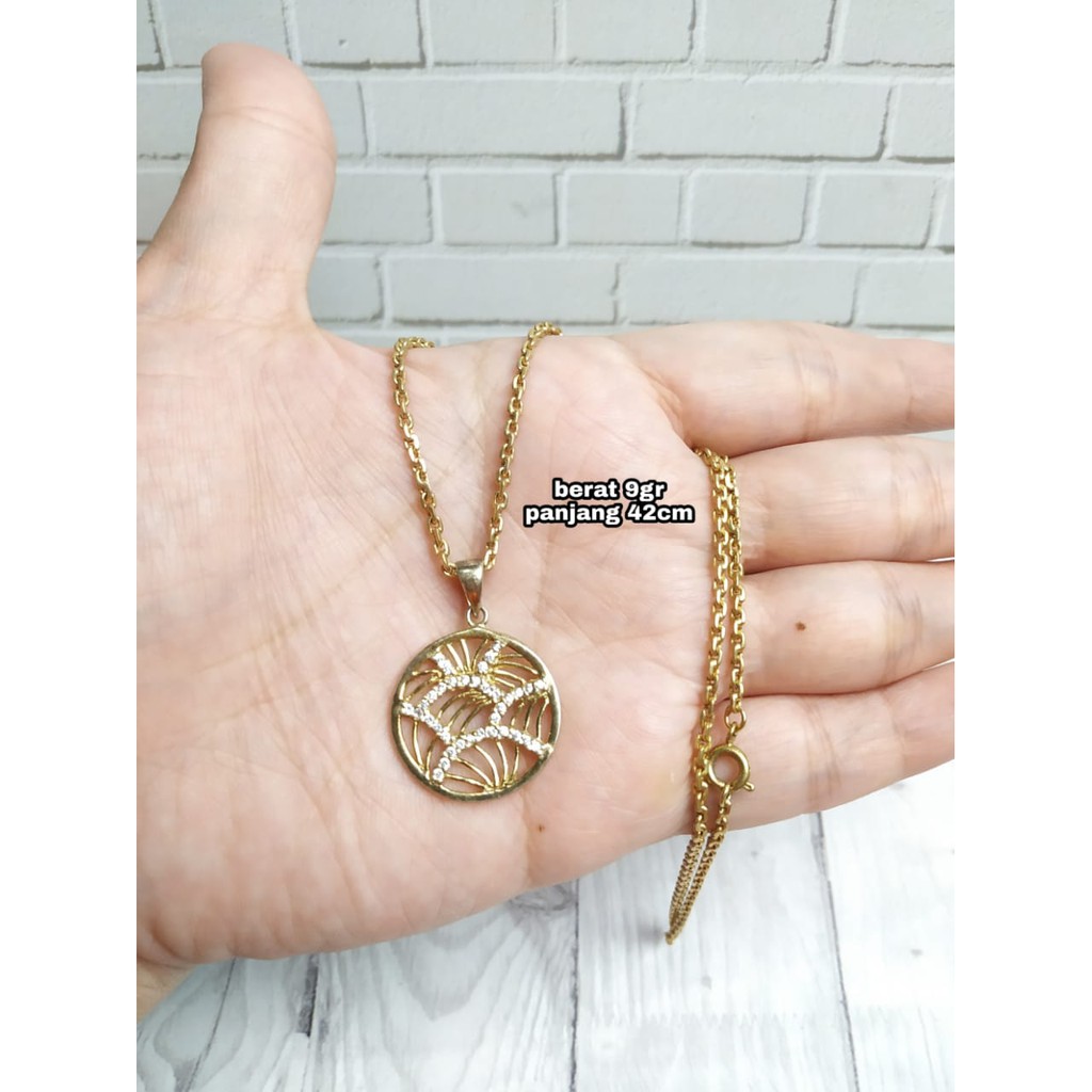 KALUNG LIONTIN BULAT MATA JARING GOLD PERAK ASLI S925 KODE CD093