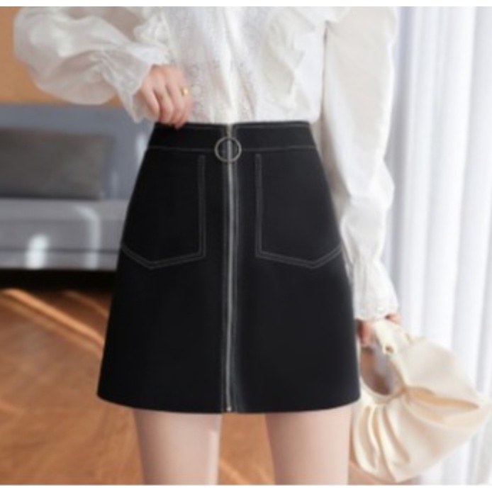 【Blossom】Korean Zip A-Line Mini Skirt 7268