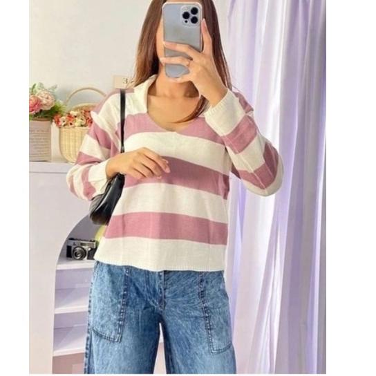 Promo Menarik--CROP TOP FUJI BLASTER//CROP TOP FUJI//STRIPE SWEATER//FUJI CROP SWEATER//BAJU RAJUT F