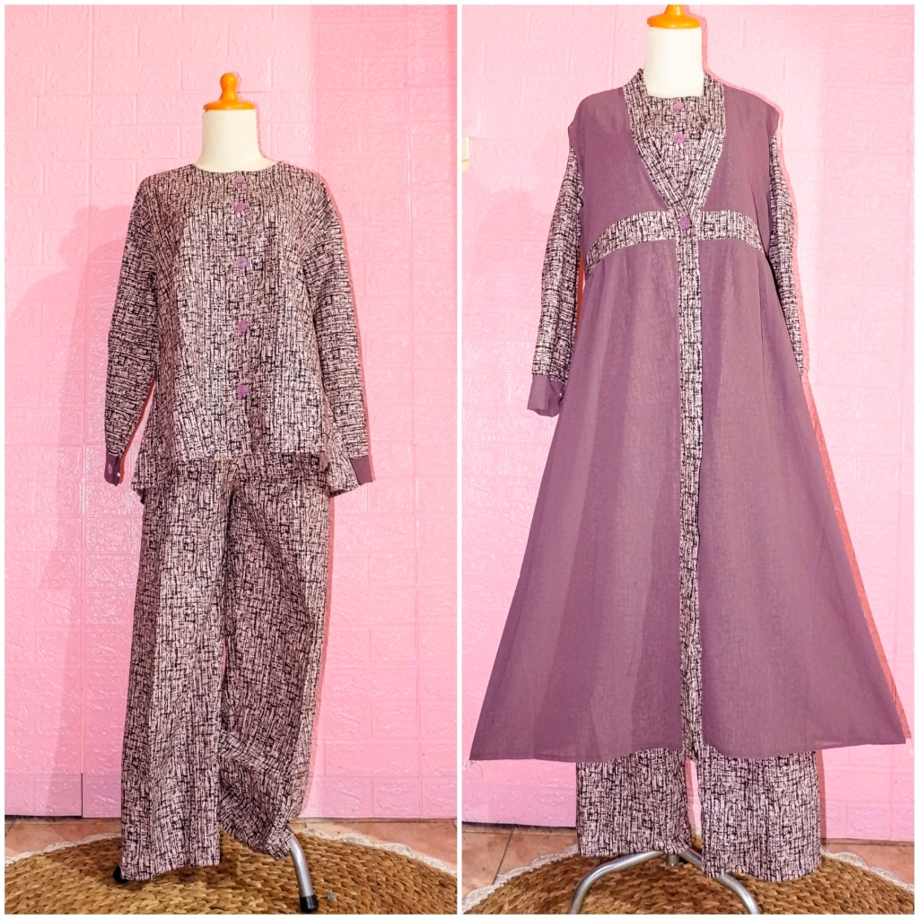 Thamrin Set 2 in 1 Gamis + Outher Set bahan Rami mix ceruty