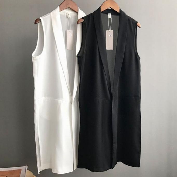 Vest rompi muslimah premium/Atasan cardi putih/Outer hitam polos bagus