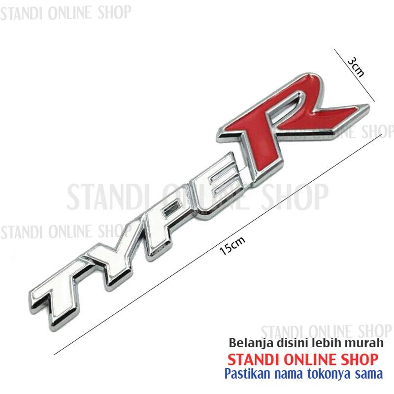 Emblem Mobil Belakang 3D Logo Sticker Honda Type R Aluminium Putih