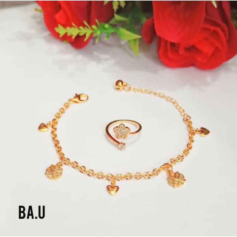 Gelang Nuri Jurai Free Cincin Permata Zircon Gold Perhiasan Wanita Modern (COD)