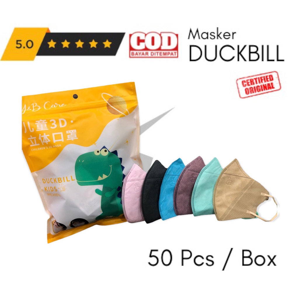 Isi 50 Pcs Masker DUCKBILL Anak Y&B CARE Mask Duck Bill Kids Garis Warna Earloop 3D Mirip SENSI Fash