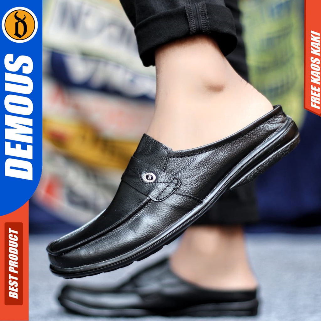 Sepatu Sandal Casual Kulit Asli Bustong Tutong Sendal Slop Original Murah Terbaru Kekinian