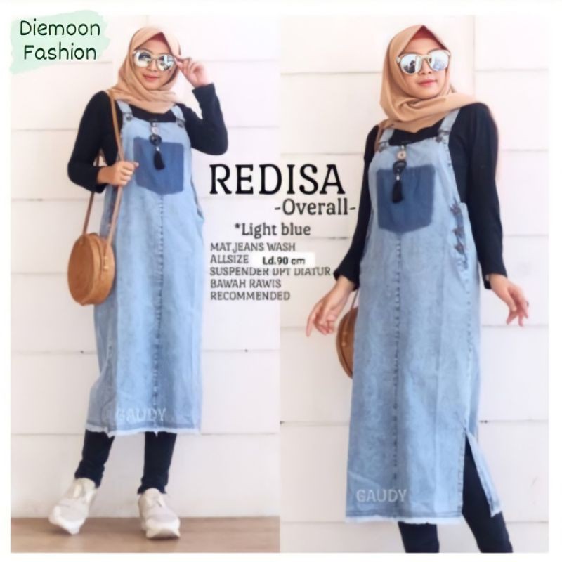 Redisa Overall light blue Terlaris jeans wash snow Light Rekomendasi Artis Influencer