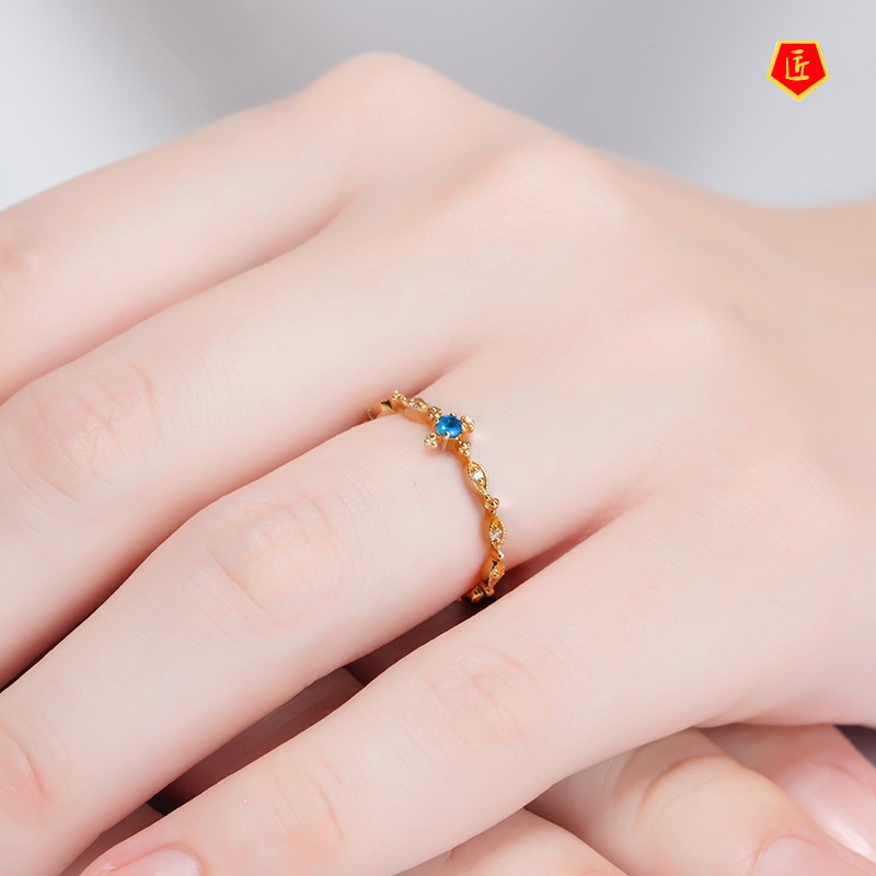 [Ready Stock]Simple Personality Inlaid Topaz Sapphire Ring