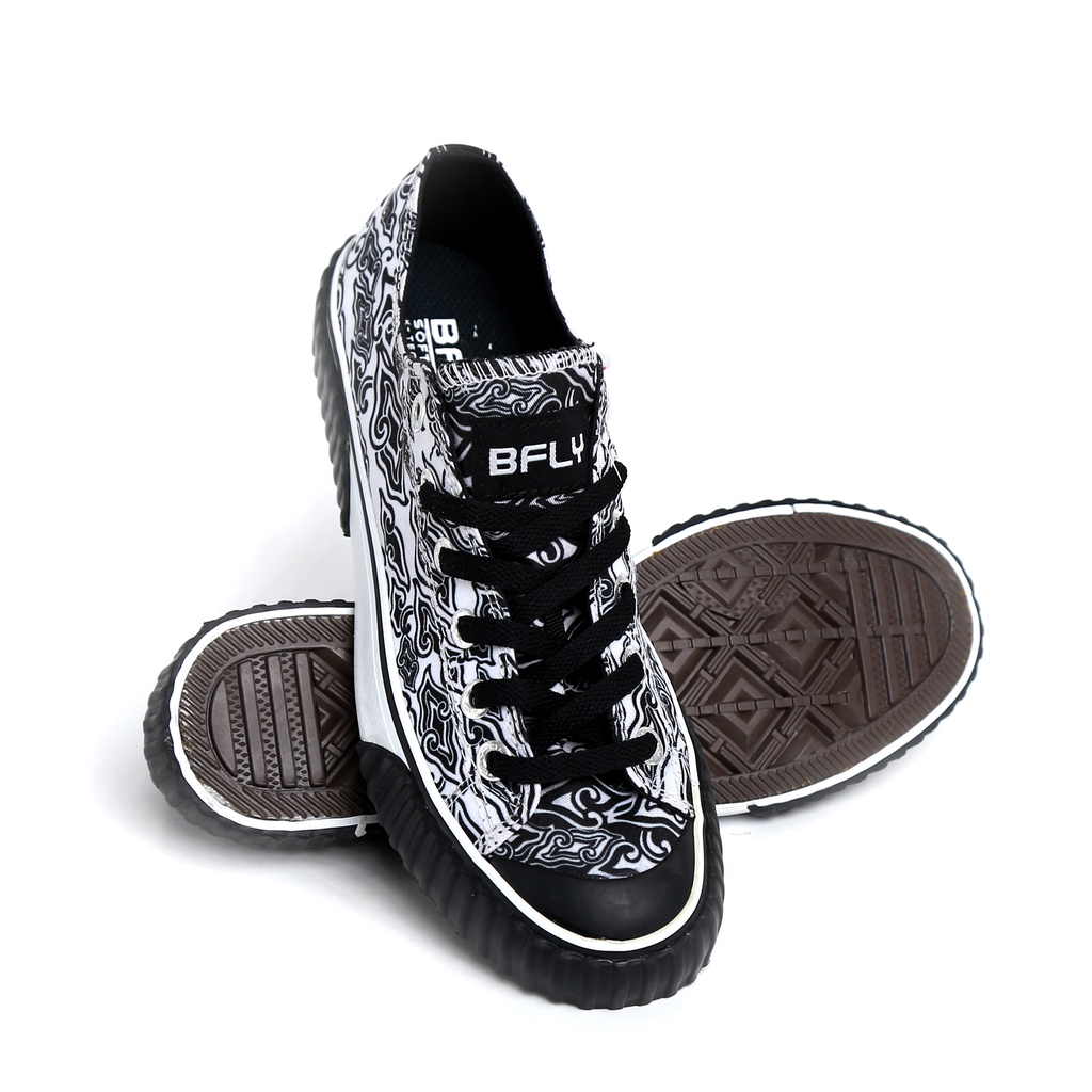 BFLY Sepatu Sneakers Basic Pria Unisex Casual Street Style BARATA Canvas Black White