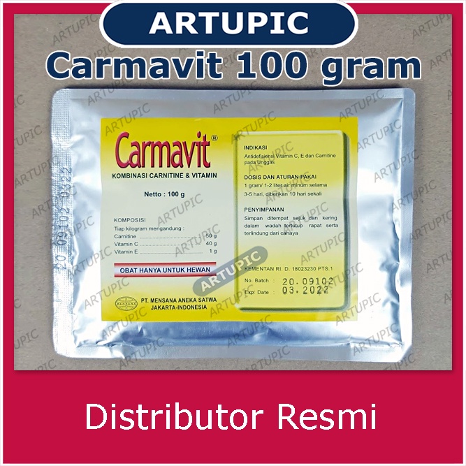 Carmavit 100 gram Vitamin C E Carnitine Ayam Unggas Anti Stres Mempercepat Pertumbuhan Ayam Daging