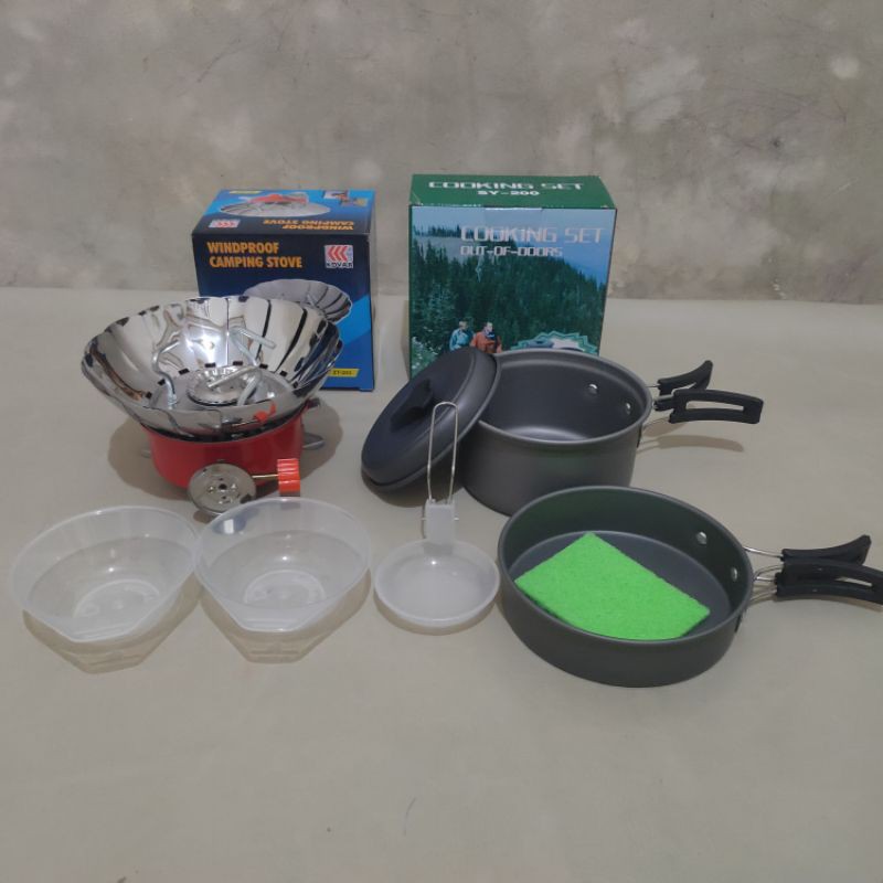 Paket Alat Masak Camping SY200 + Kompor Mawar Windproof