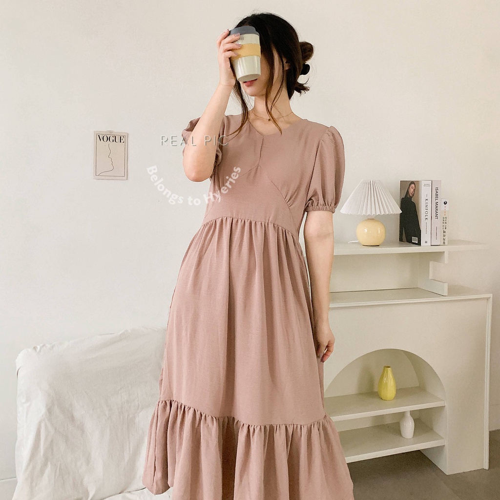 HYERIES Hikari puffy dress / Dress casual wanita / Dress wanita korea / Puffy midi dress / Flare dress / Mermaid dress / Ruffle dress / Dress kondangan / A line dress / Dress lengan balon / Dress jumbo oversize / Puff short sleeves dress / Dress polos