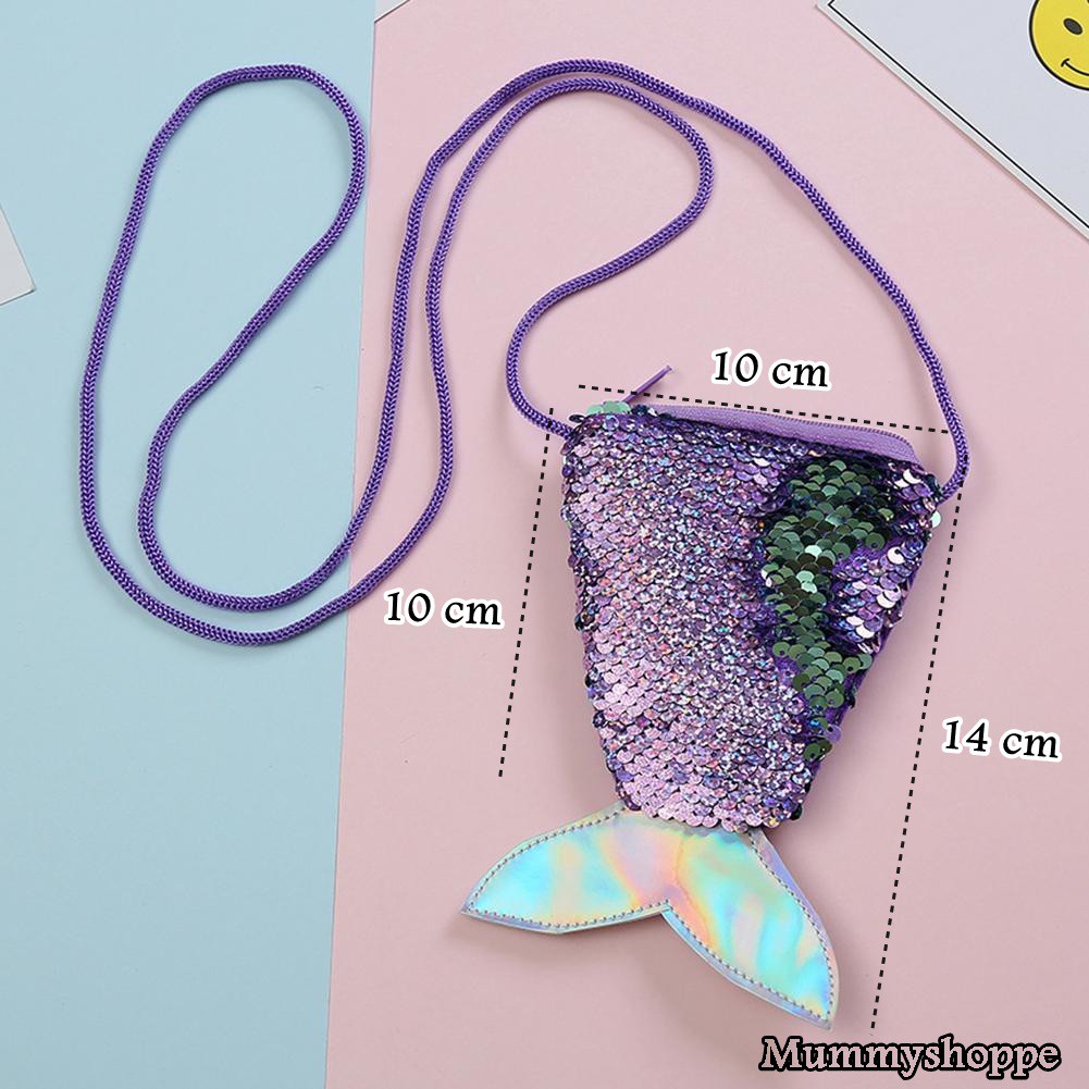 tas selempang koin anak model mermaid / tail sequins coin purse