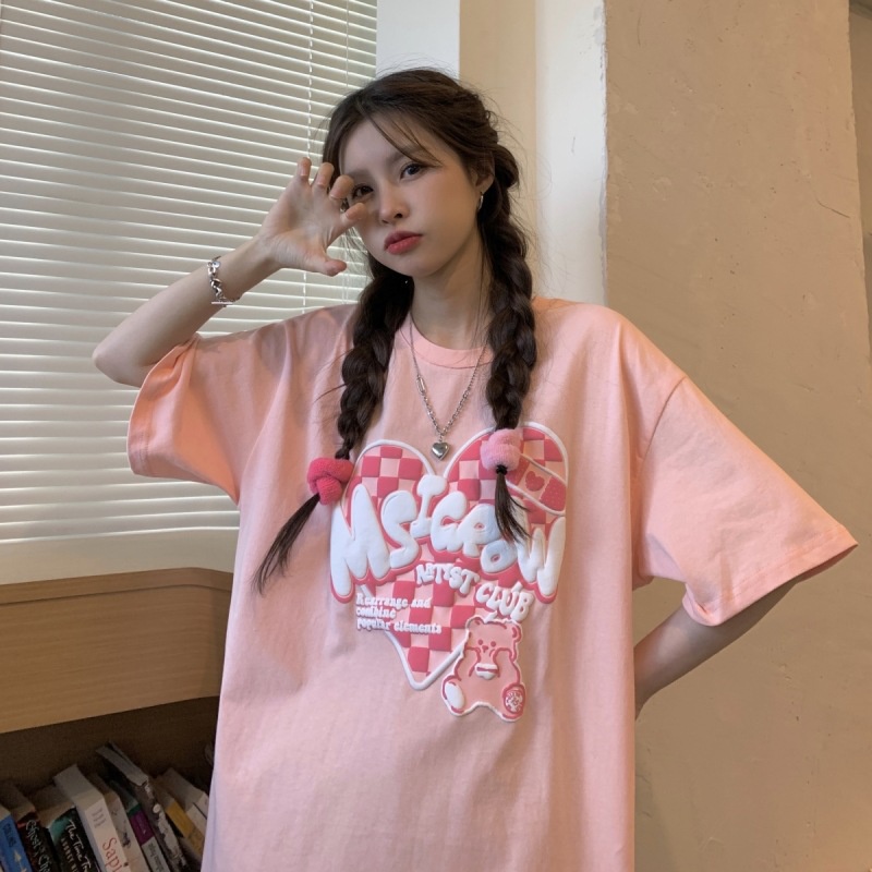 [littlecrab] Kaos Oversize Msicrow Love Artist Club T-shirt Unik Berkualitas Bear Beruang Love Square Rearrange and Combine Popular Elements Korean Style