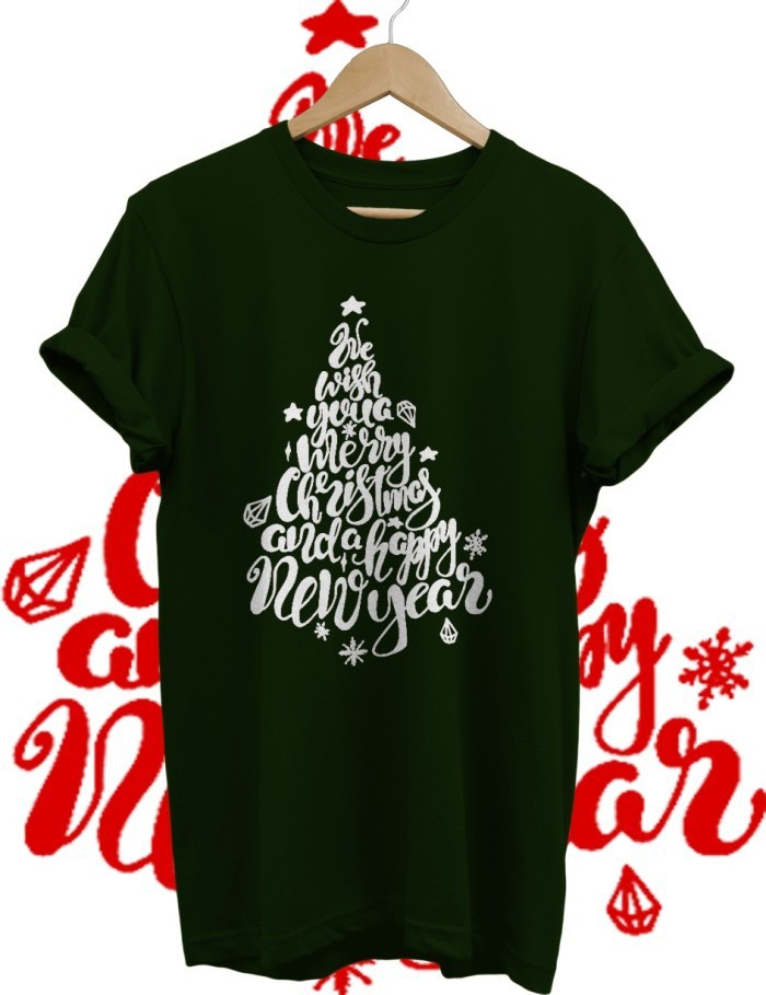 KAOS TSHIRT BAJU NATAL CHRISTMAS and happy new years BENTUK POHON BAJU MERRY CHRISTMAS COMBED 30S