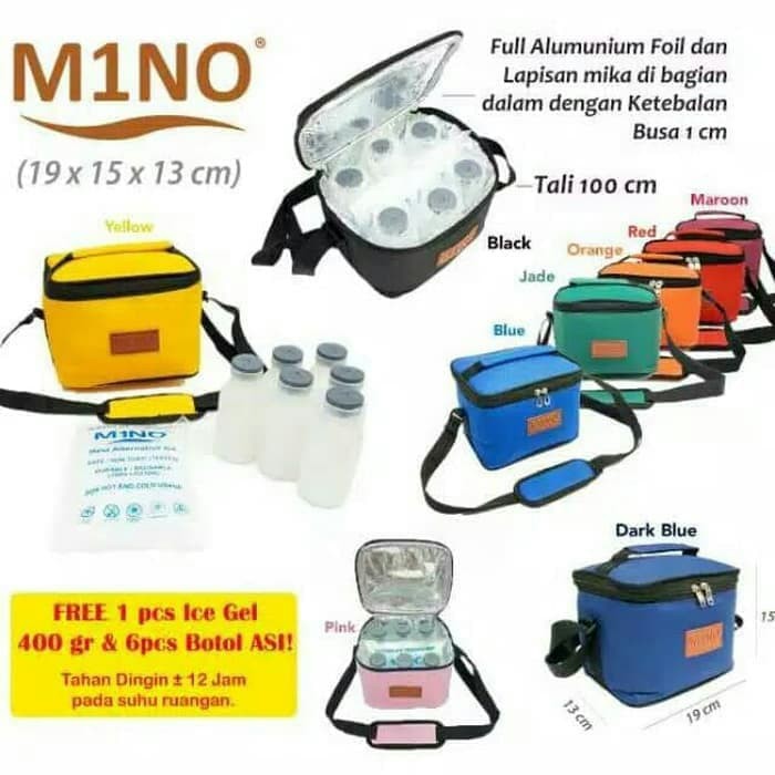 Paket Cooler Bag MINO - Tas Asi + 6pcs Botol + Blue Ice Gel - Paket Tas Asi Lengkap Murah