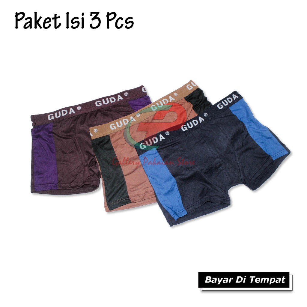 BOXER PRIA GUDA 6688 DAN GUDA 9988 SPORTY 1 PAKET BOX ISI 3 PCS UKURAN DEWASA SIZE M.L.XL.XXL BAHAN ANTI BAKTERI