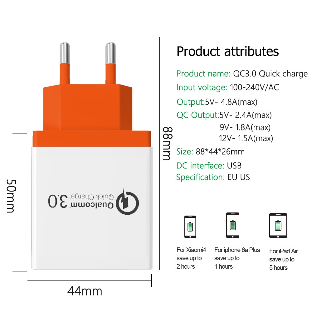 Adapter Charger USB Qc3.0 3.0 Multi Plug Fast Charging Untuk Handphone