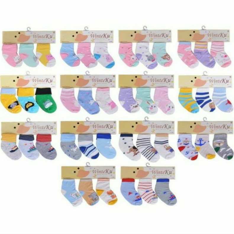 3 Pasang Kaos Kaki Bayi 0-6 Bulan Baby Sock Kaos Kaki Baby Anti Alergi SNI WINTEKU | FLOWERS