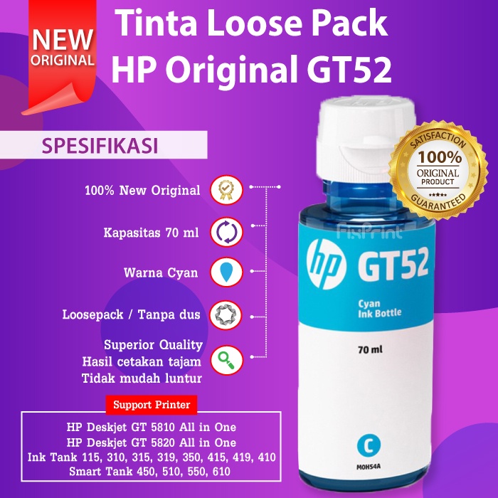 Tinta Refill LoosePack Original GT52 Cyan, Tinta NoBox Ori 315 415 115