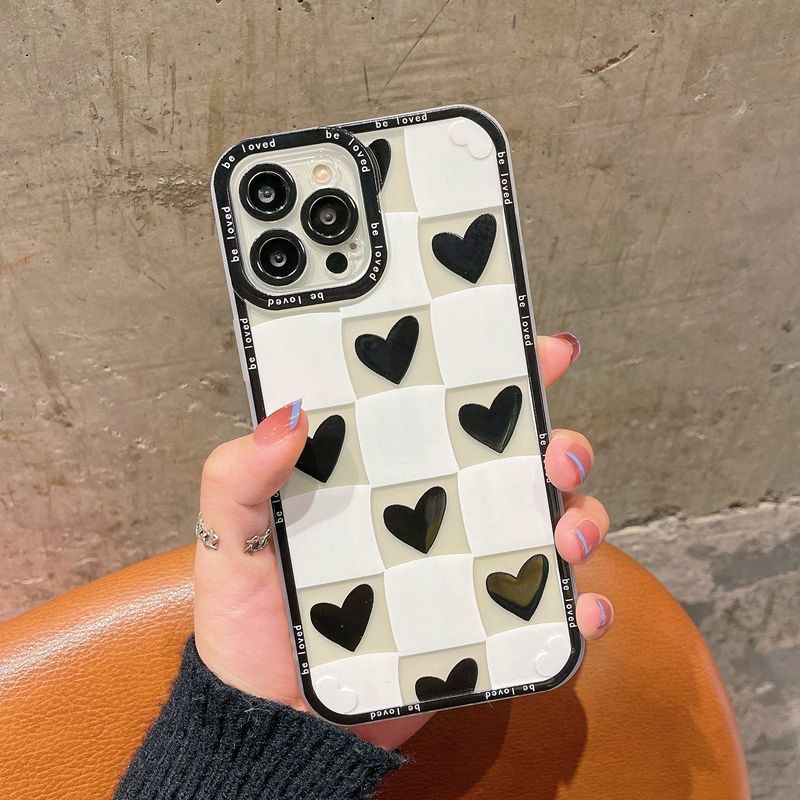 Case Bahan Silikon Motif Catur Dan Hati Untuk Iphone 7 8 Plus X Xs Xsmax 11 12 Pro Max Promax 13 13pro 13promax