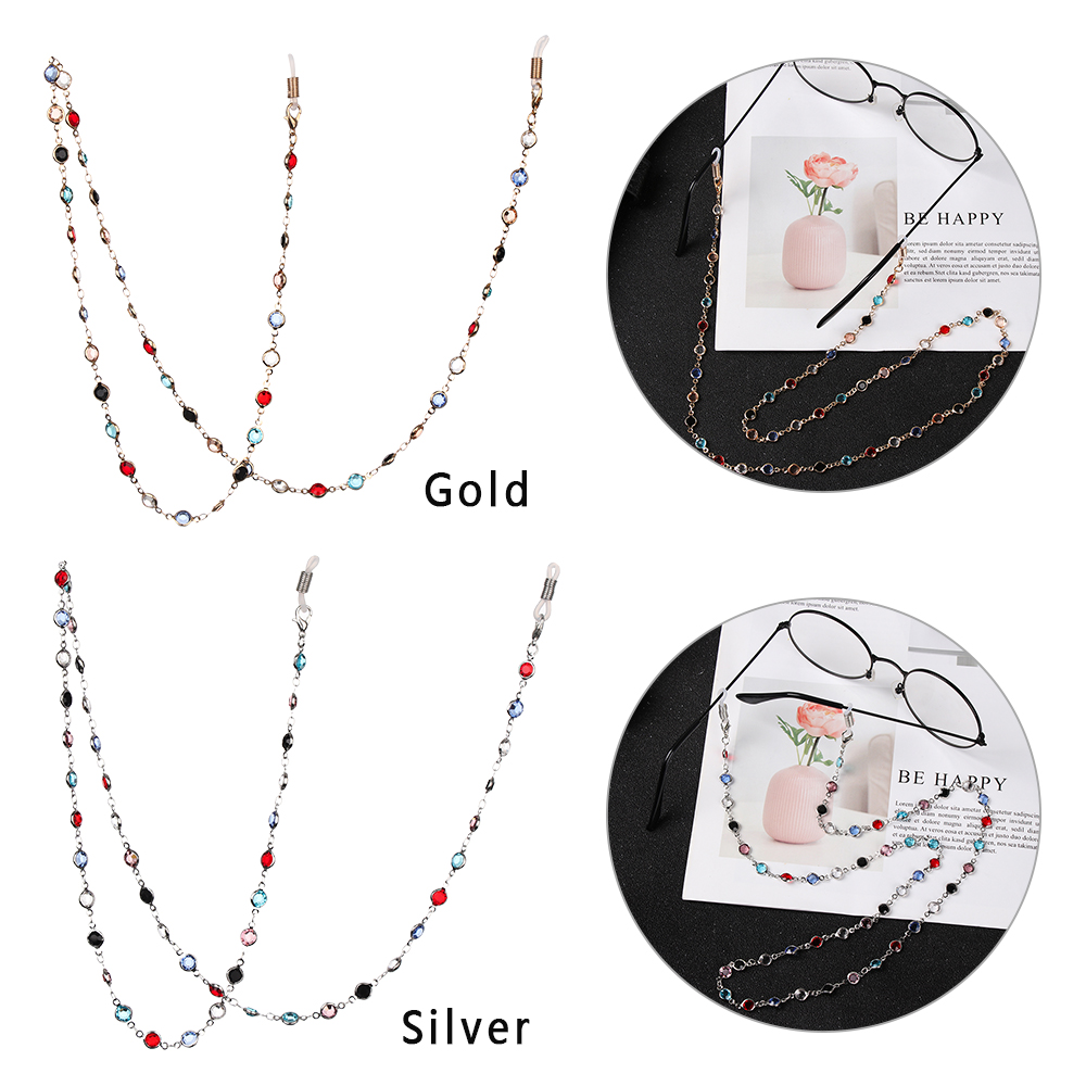 Kalung Rantai Kacamata Bahan Stainless Steel Hias Manik-Manik Kaca Panjang Warna-Warni Gaya Vintage Untuk Unisex
