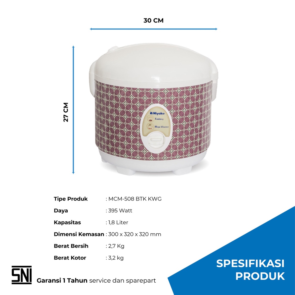Magic com / rice cooker miyako 508 batik kawung 1,8 liter tanggung murah awet bagus garansi 1 tahun
