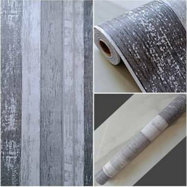 Wallpaper Sticker Dinding wallpaper 3D Motif serat kayu ukuran 45cm X 9meter Wallsticker