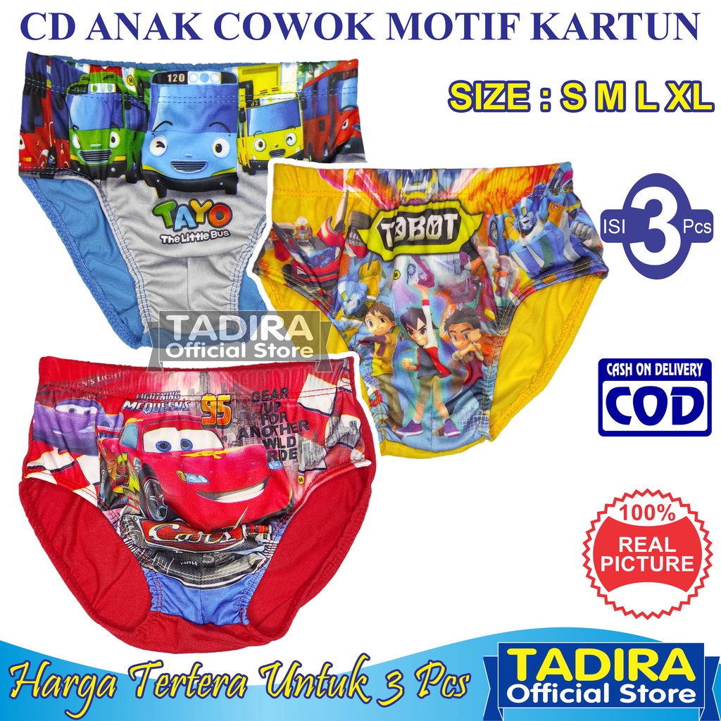 3 Pcs Celana Dalam Anak Laki Laki Usia 1-9 Tahun Motif Karakter Kartun Multiwarna TADIRA Store