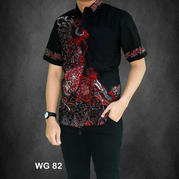 KEMEJA BATIK PRIA HEM COWOK LENGAN PENDEK BAJU MOTIF WAYANG
