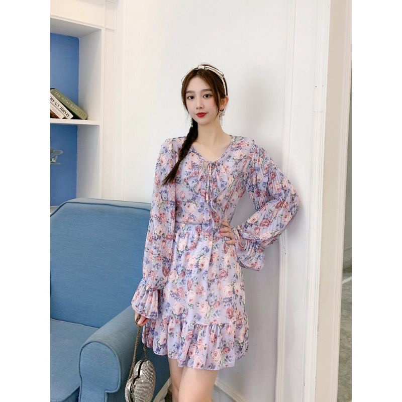 VN SUMMER SET / ONE SET PANTAI / KOREAN BEACH WEAR SET MOTIF VINTAGE PLISKET PLEATED SLEEVE FLOWER DRESS