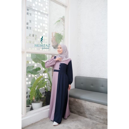 Dress Two Tone Gamis Kombinasi 2 Warna Cantik Murah Original Mumtaz Gamis Model Remaja Terbaru Kekinian Fashion Wanita Viral Pakain Baju Wanita Muslim-Dusty