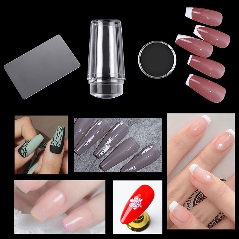 1 Set Stempel+Scraper Kuku Transparan untuk Nail Art Plat Transfer Gambar /Manicure DIY