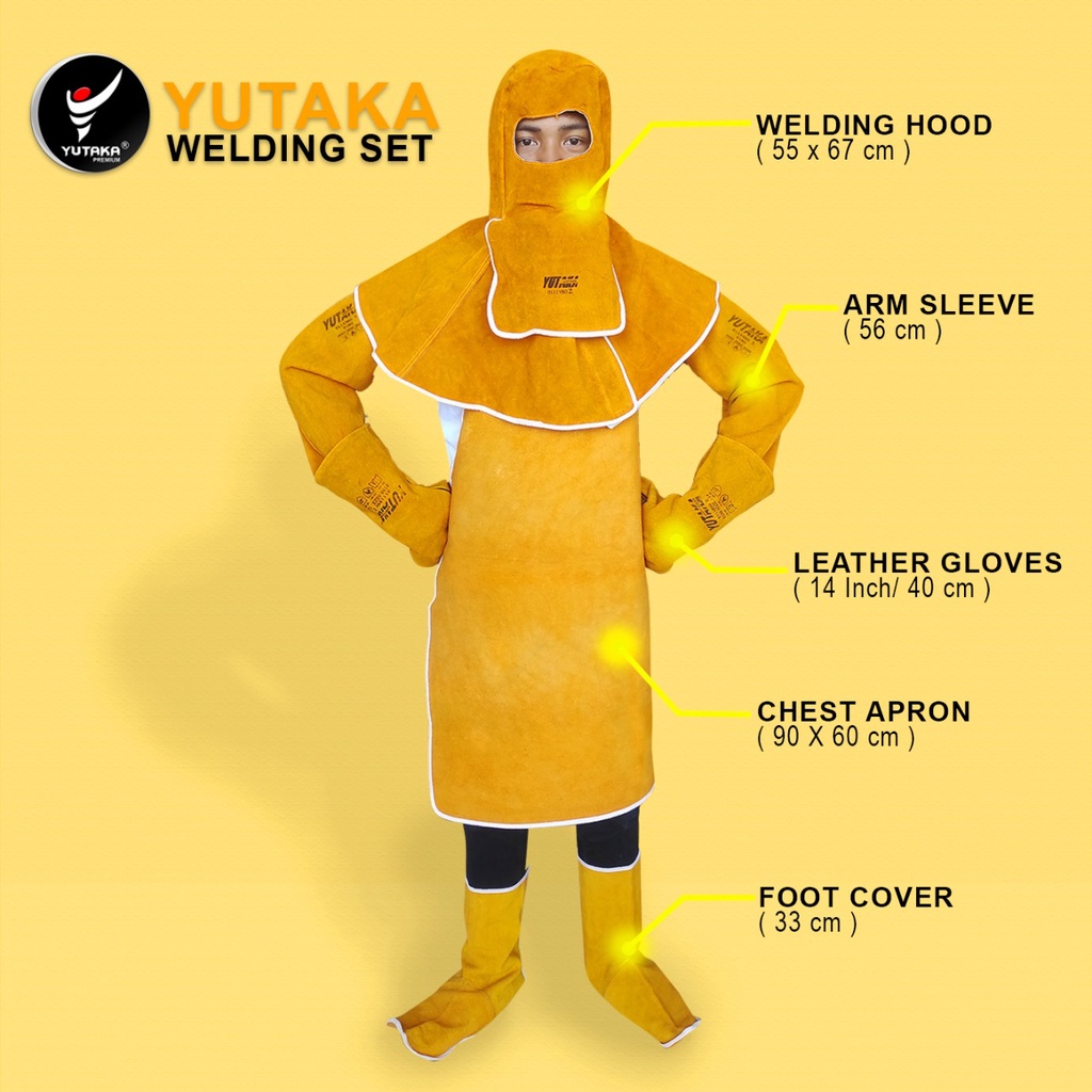 Alat Pelindung las Welding 1 Set Apron dada-arm Kaki-Lengan-topi kulit -Sarung Tangan Warna Tan