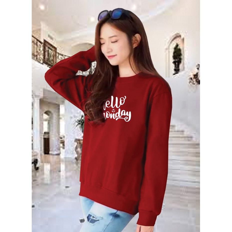 Kaos Lengan Panjang MONDAY/ Kaos Sweatshirt / Atasan Wanita / Atasan Wanita Lengan Panjang / Atasan Import / Kaos Wanita Blus