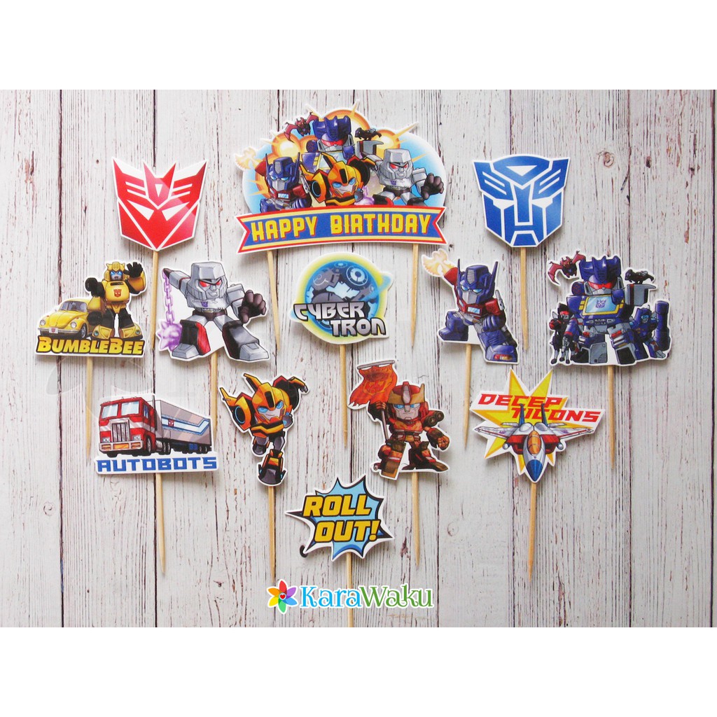 

Transformer Birthday Cake Topper / Hiasan Dekorasi Ultah Tusukan Kue Ultah Karakter Robot Megatron Bumblebee (1 set)