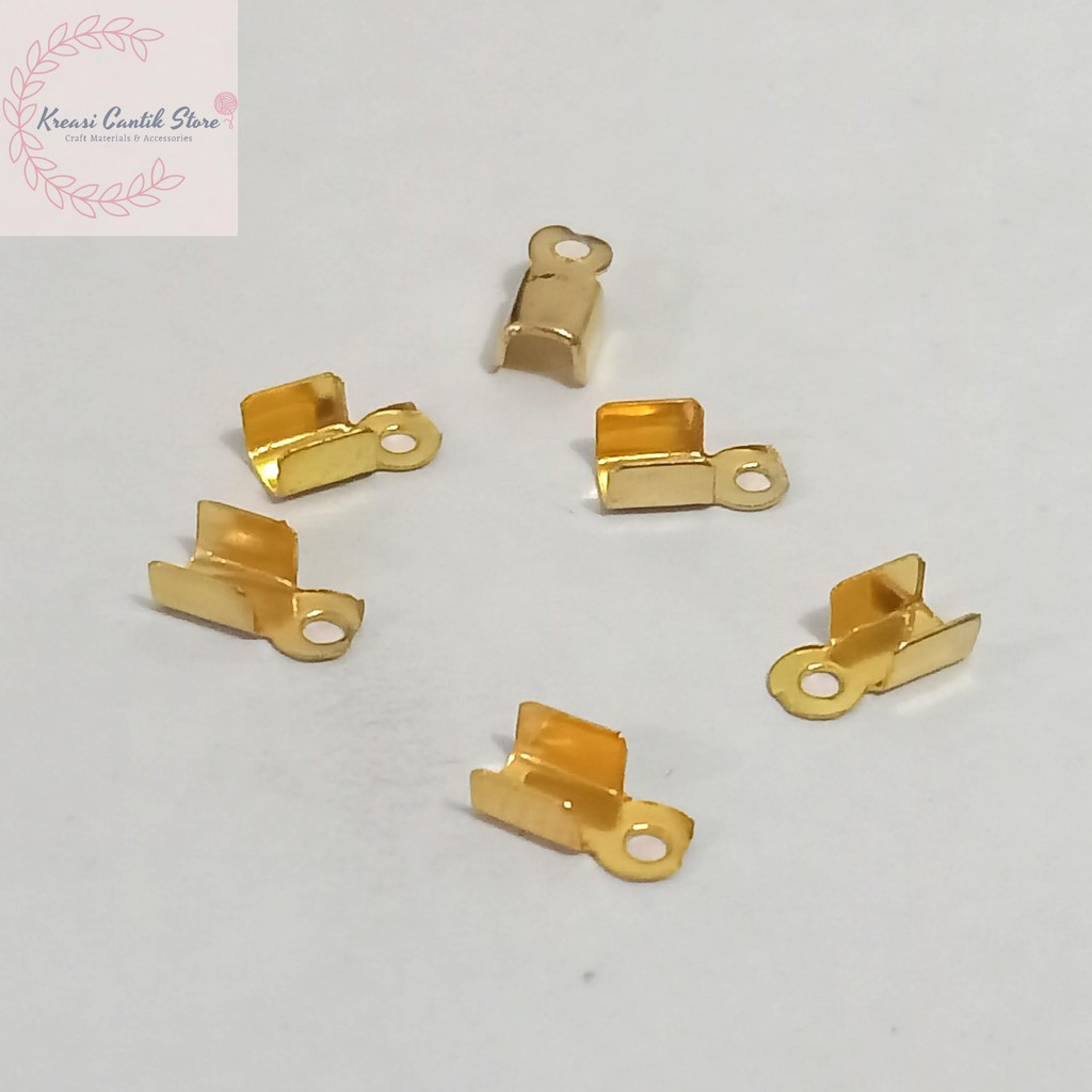 Manik-Manik / Penjepit Tali Gelang Kalung Pipih / Klep Tali Uk. 6mm x 3mm Warna - Gold