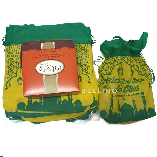 1 Buah Tas Lebaran Idul Fitri Serut Jahit Tapak Bawah Jumbo Size 44x48cm / Goodie Bag Lebaran