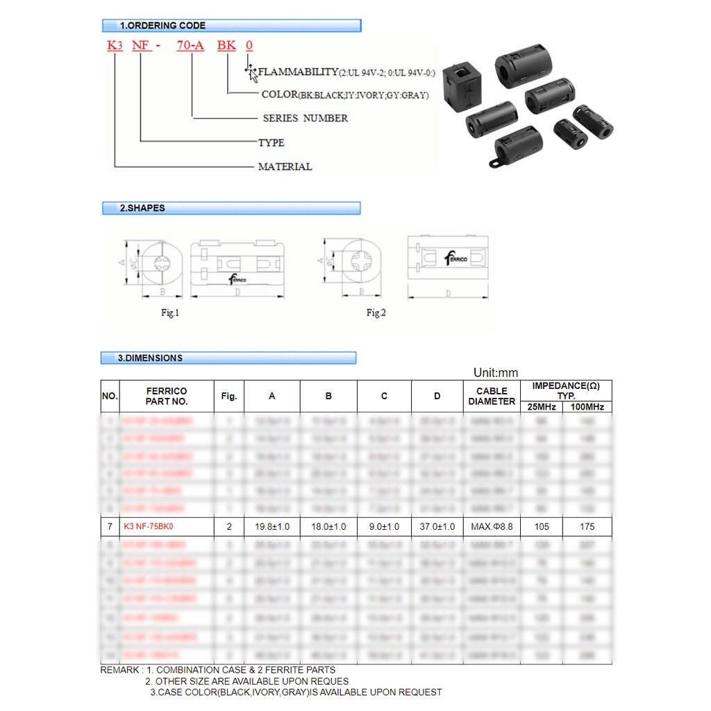 Ferrico - K3 NF-75BK0 - Magnet Ferrite 9 mm