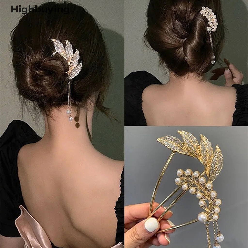 Hbid Jepit Rambut Bentuk U Aksen Bulu + Mutiara + Berlian Imitasi Untuk Wanita