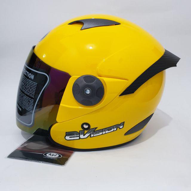Helm kyt 2 vision solid yellow kuning Full set kaca dengan spolier-Spoiler + kc pelangi