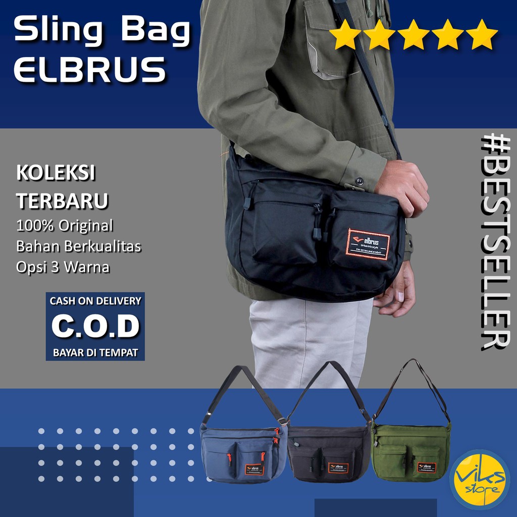 Tas Selempang Pria Cowok Elbrus Original Slingbag Tas Kerja Kuliah Sekolah Simple Hitam Hijau Biru