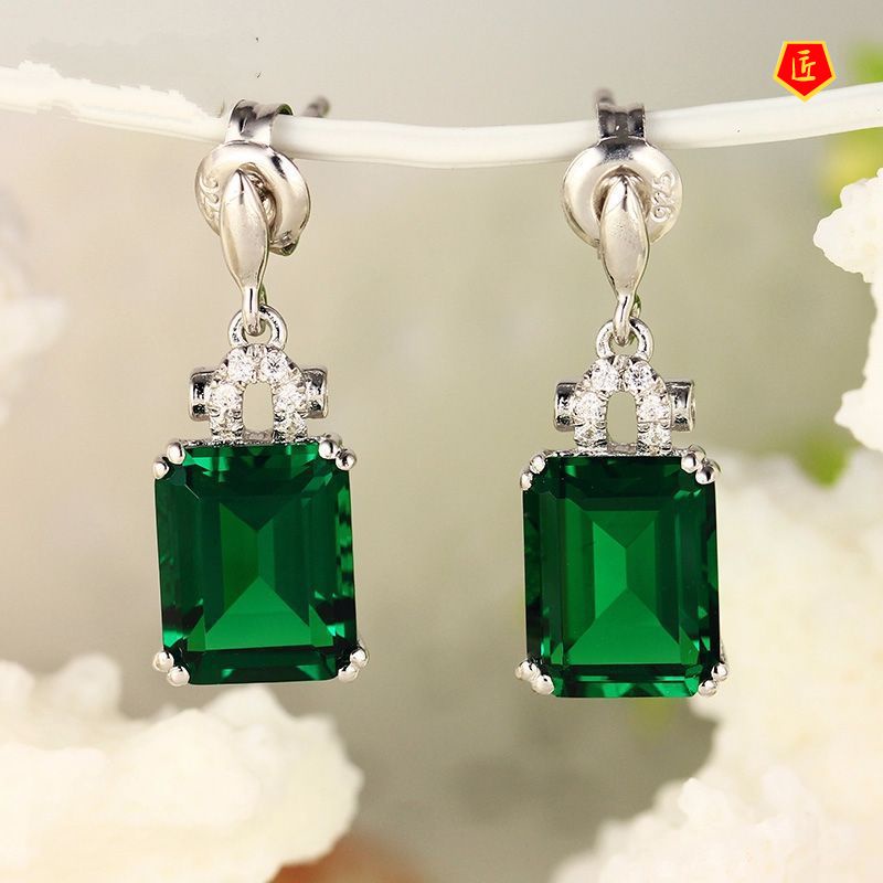 [Ready Stock]New Elegant Graceful 925 Silver Emerald Earrings