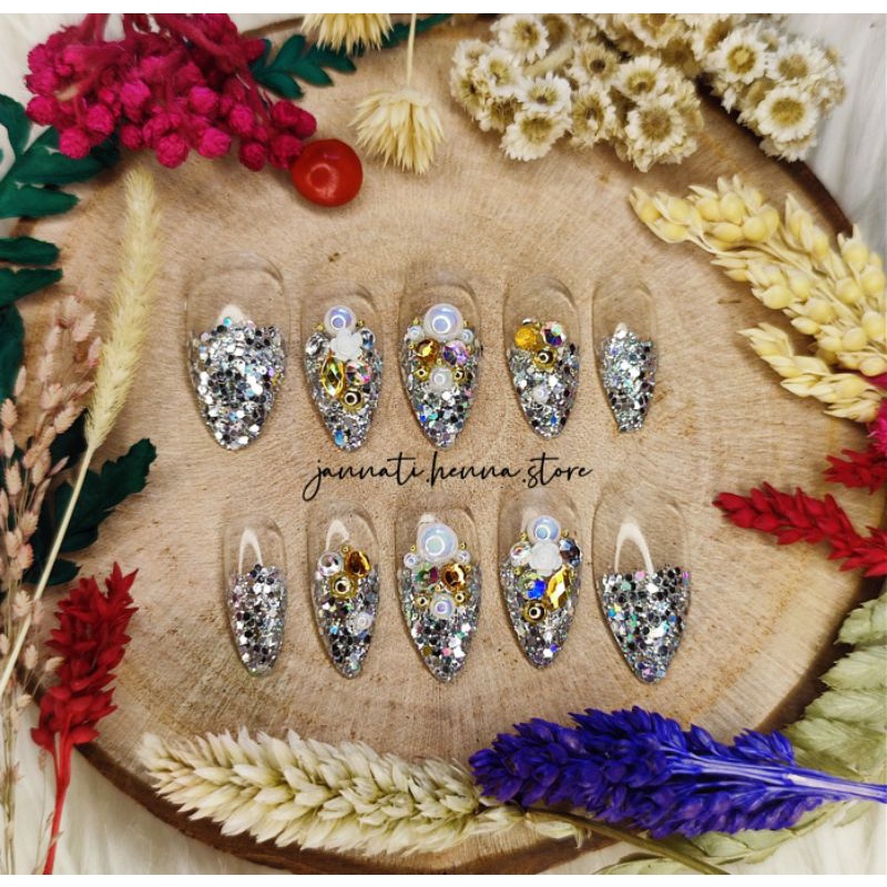 NAIL ART WEDDING 3D KUKU PALSU PENGANTIN ISI 10PCS GRATIS LEM KUKU PALSU JANNATI HENNA STORE